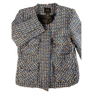 Smythe Les Vestes Boucle‎ Tweed Zip Front Jacket Womens Size 4 Blue